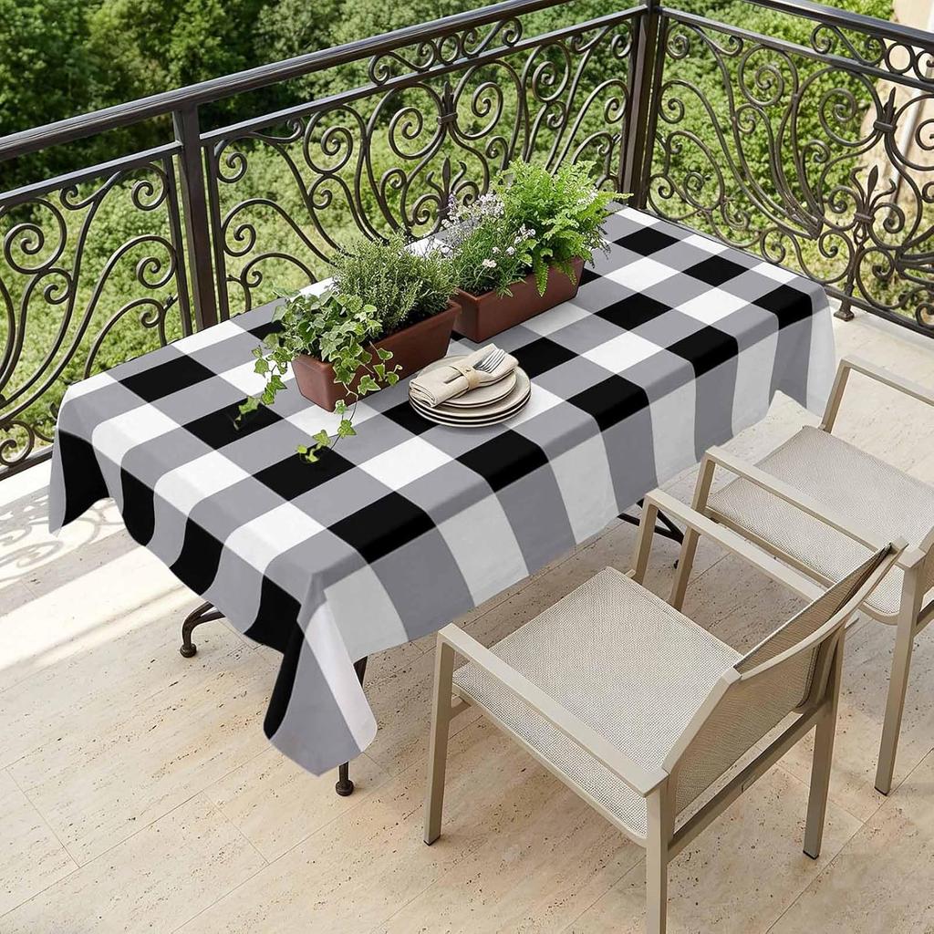 Black White Grey Rectangle Tablecloth for Table Decor Wedding Party Waterproof Reusable Table Cloth for Table Indoor Outdoor