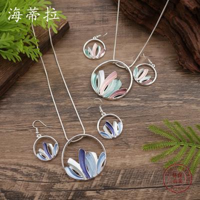 New Enamel Color Irregular Seaweed Earrings Pendant Set, Women's Simple and High-end Seaweed Necklace