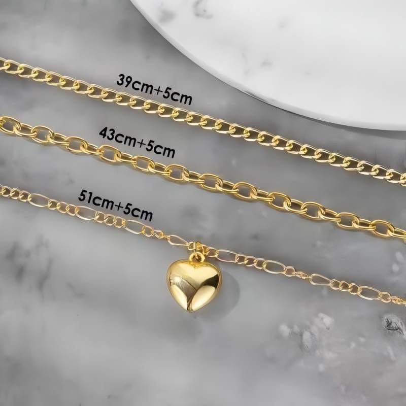 Golden Multi-Layers Women's Necklace Heart Pendant Chain Necklace Fashion Jewelry