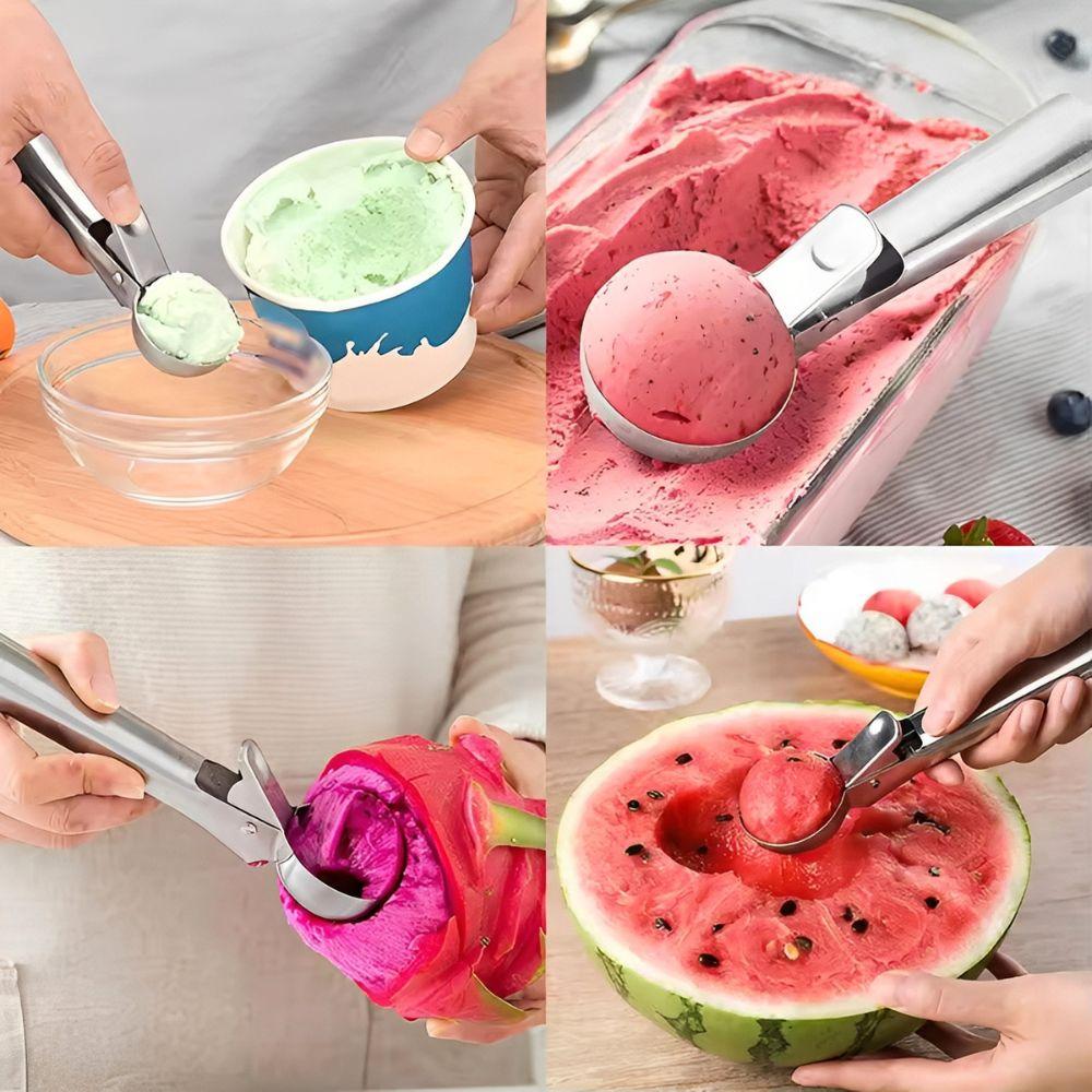 1pc Stainless Steel Trigger Ice Cream Scoop, Easy Release Ice Cream Scooper for Cookie Dough, Melon Ball YMY