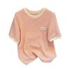 Women's Ice Silk Pink Knit T-Shirt - French Style Short Sleeve, Summer 2025 Niche Design