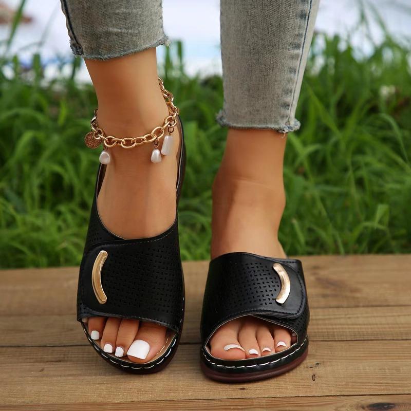 Women's Plus Size Wedge Sandals Women's Wide Strap Strap Breathable Casual Shoes Solid Color Wedge Shoes