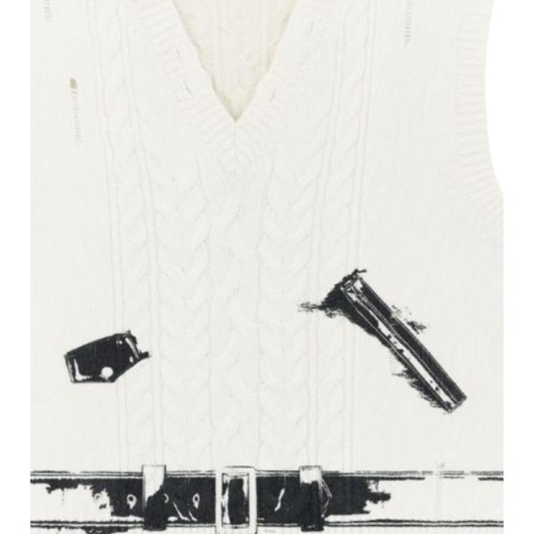 We11done Ss23 Pattern Print V-Neck Knitted Vest Unisex vests Ivory WD-KV1-23-617-U-IV