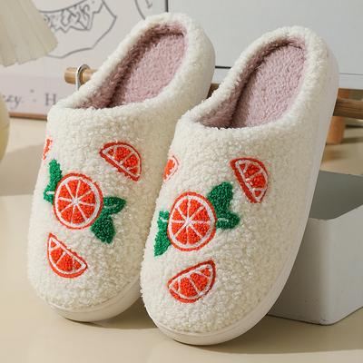 New Comfortable Home Cute Cartoon Orange Winter Cotton Slippers Men and Women Couple Thick-bottomed Warm Cotton Slippers