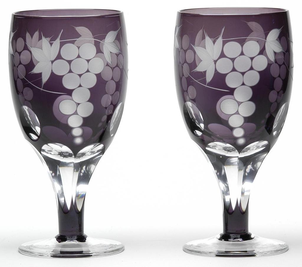 Mitsuwa Glass Crafts Glass Studio Saiho Grape Design Footed Beer Glass Pair M-62-2V