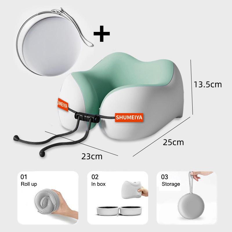 Reise Massage Memory Baumwolle U-förmiges Kissen Weich Tragbar Aufbewahrung Nackenstütze Schutz Waschbar Flugzeugkissen Wirbelsäulenpflege