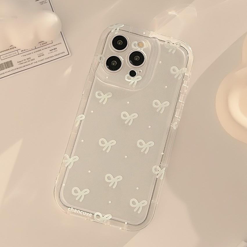 Cute Pink Bowknot Transparent Phone Case For iPhone 16 15 14 13 12 11 Pro Max Plus Clear Silicone Shockproof Cases Cover