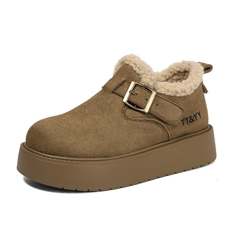 Platform-soled Boken shoes women's winter new lazy shoes velvet warm snow cotton shoes women's fashion