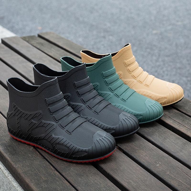 New Men's Rain Shoes Fashionable Outer Wear Waterproof Shoes Wear-resistant Non-slip Water Boots Men's Short Rubber Shoes Rain Boots
