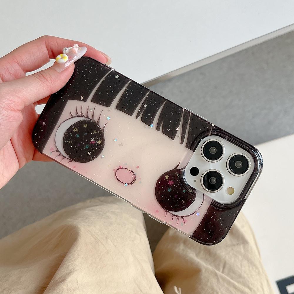 Cartoon Anime Shinning Eyes Cute Phone Case for IPhone 17 16 15 14 13 Pro Max Girl Glittering Big Eyes Back Phone Cover Capa
