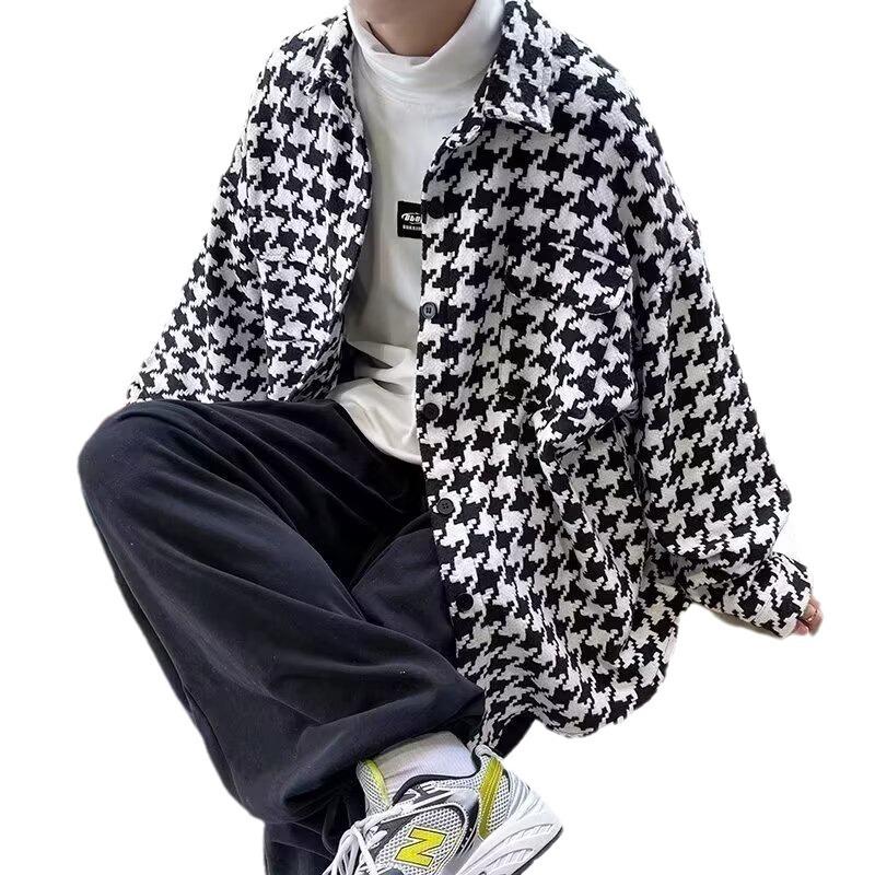 Hong Kong-Style Plaid Men's Jacket - 2024 Spring/Autumn Korean Fashion, Loose Hip-Hop Youth Cardigan.