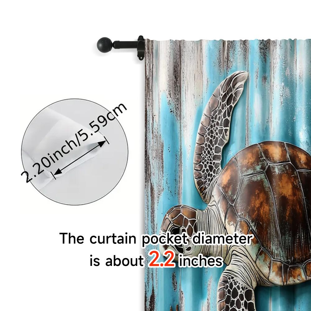 2pcs, Print Curtains 2D print Vintage Marine Life Curtains - Watercolor Turtle Polyester (without rod) All Seasons for Bedroom,