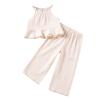 Summer Children Cute Flounder Hem Suspender + Broad LEG Trousers GIRL Casual Top