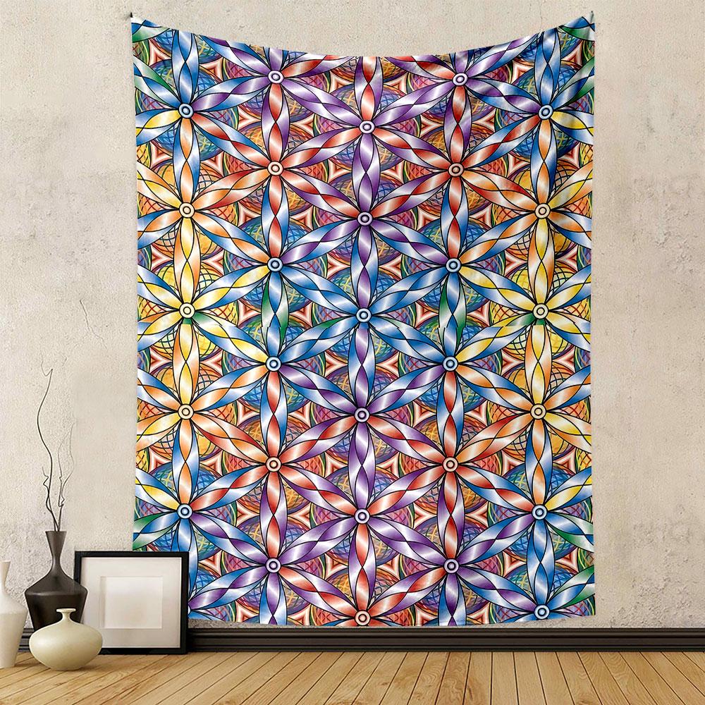 Colorful Geometric Flower Pattern Design Patterned tapestry home decor, suitable for bedroom and living room, gift