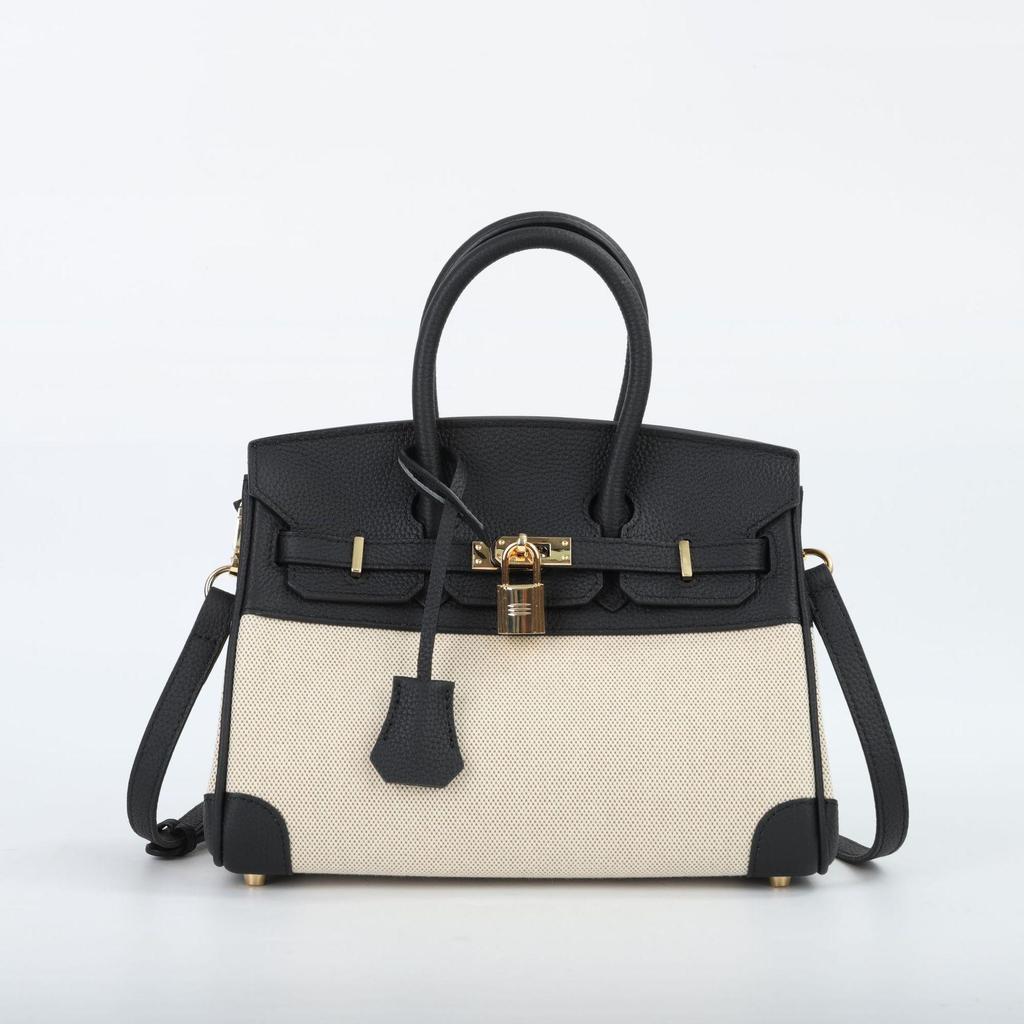 Borsa a tracolla da donna in tela platino e pelle patchwork