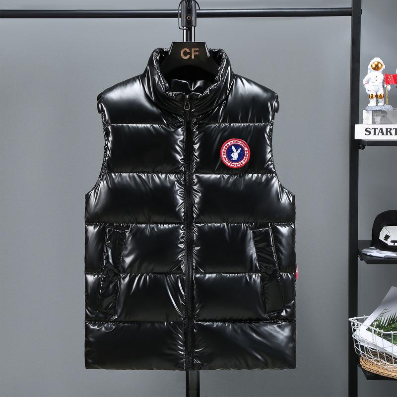 Herren Weste im Europäischen Stil, Glänzend, Ärmellos, Daunen-Baumwolle, Lässig, Stehkragen, Übergröße