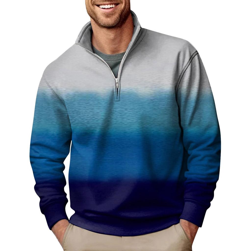 Men's Fashion Top Casual Slim Fit Pullover Long Sleeve Zipper Small High Collar