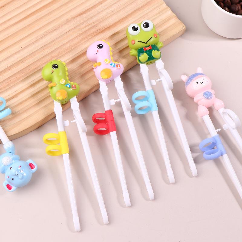 1 Pair Baby Safty Learning Chopsticks Cartoon Animal Head Children Eating Training Chopsticks Reusable Tableware
