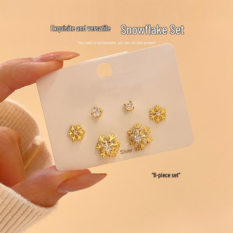 Red Zircon Pearl Snowflake Earrings - Winter Retro Light Luxury Studs