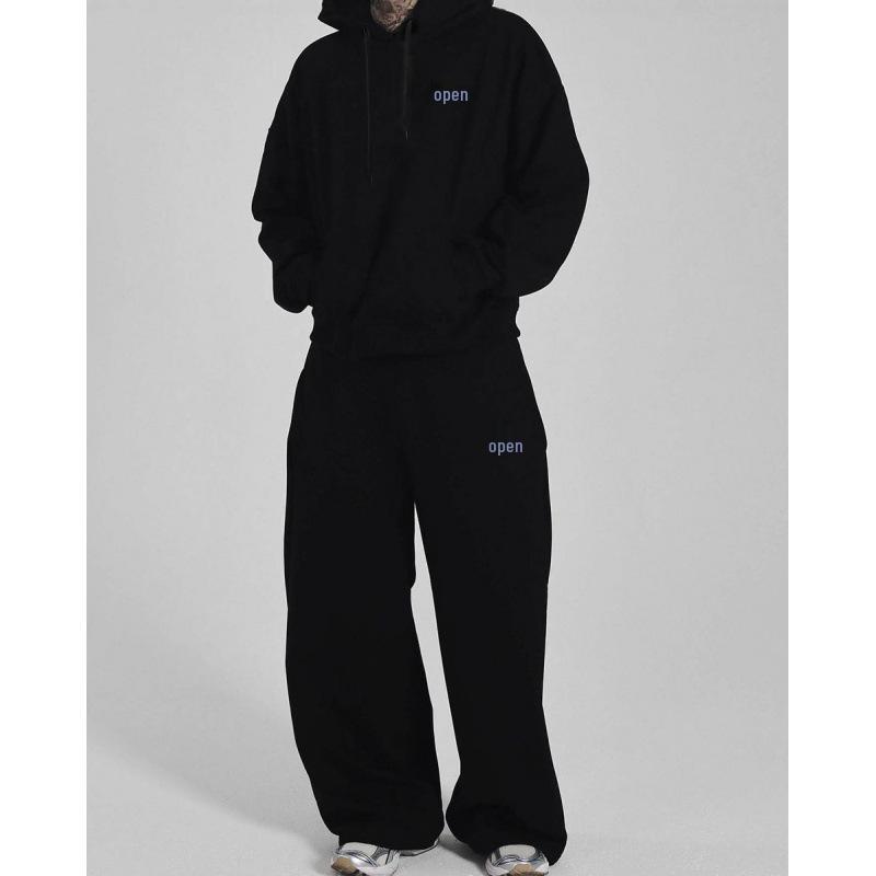 Men's Trendy Cross-border Letter Print Hooded Sweatshirt Set
