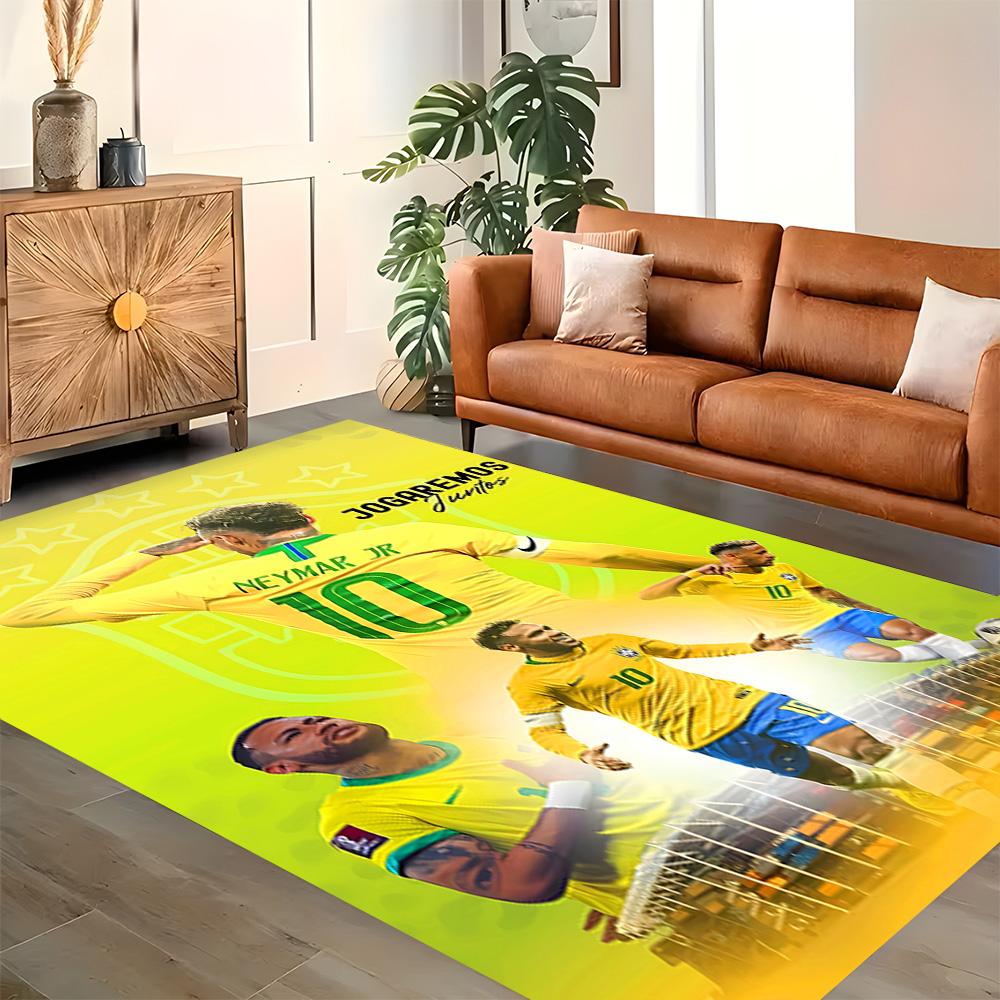 Brazilian Football Stars rug for living rooms, bedrooms, home décor, and as gifts.