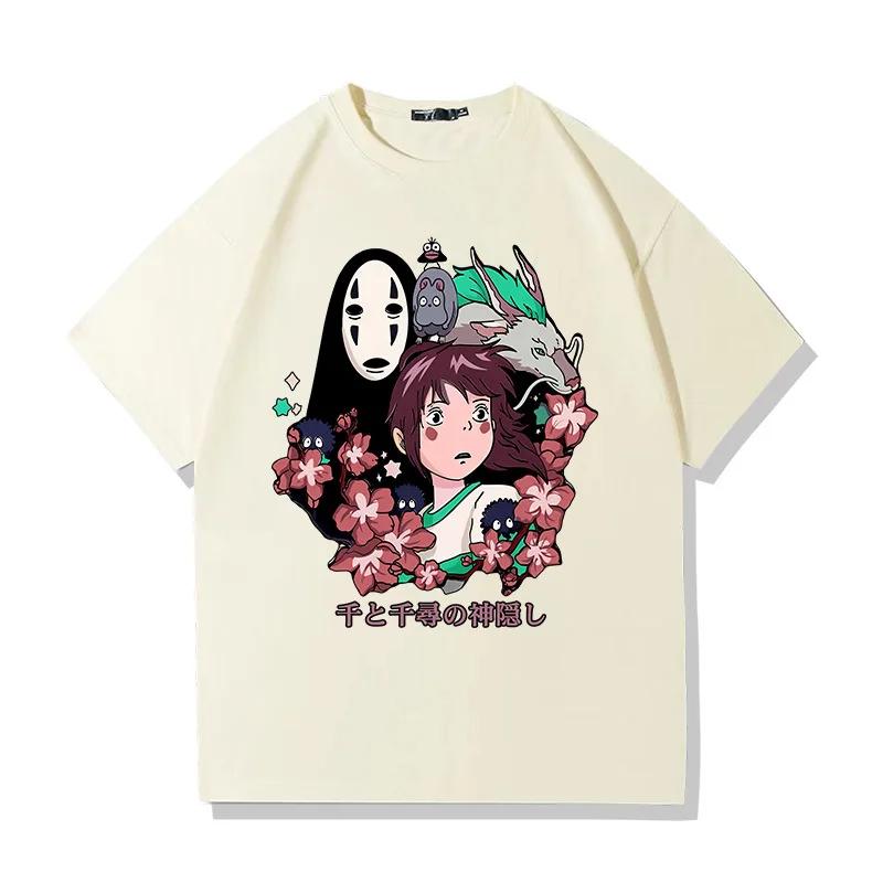 Japanese Anime Spirited Away 100% Cotton Short Sleeve T-shirt Men's and Women's Summer Fashion Brand Short Sleeve Clothes