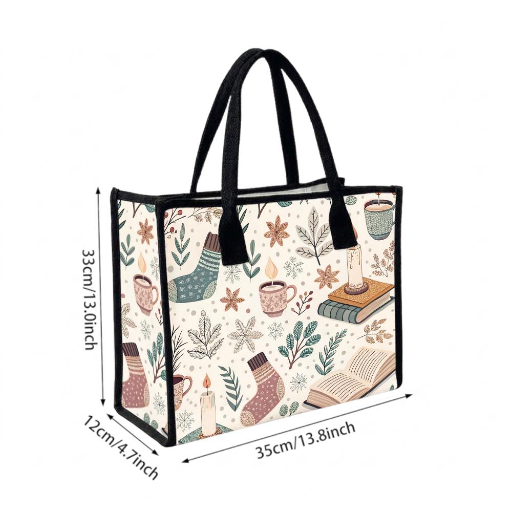 Cozy Winter Pattern Tote Bag Cute Daily Use Casual Handbag for Outdoor Shopping