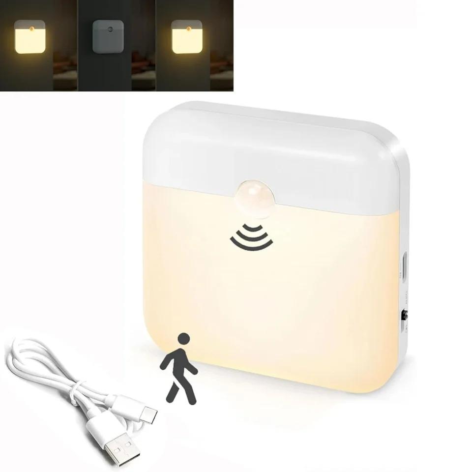 Motion Sensor Light USB Night Light LED Lamp With Switch Rechargeable Inductor Lights For Kitchen Stairs Hallway Closet Bedroom