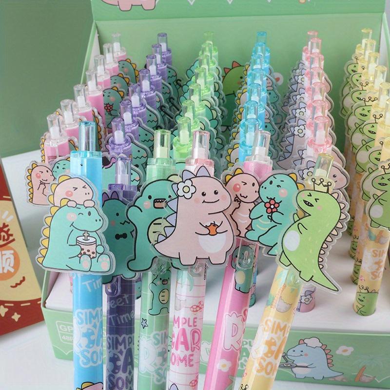 48pcs Cartoon Gel Pen Cartoon Dinosaur Stickers Creative Ink Gel Pen Cartoon Promotional Gifts Office Supplies, Creative 0.5 Black School Statione