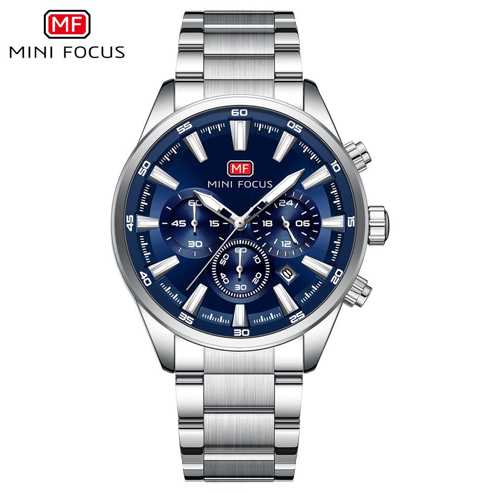 Mens Chronograph Watch Waterproof Quartz Wristwatch Steel Band Casual Business Male Clock Night Glow Display