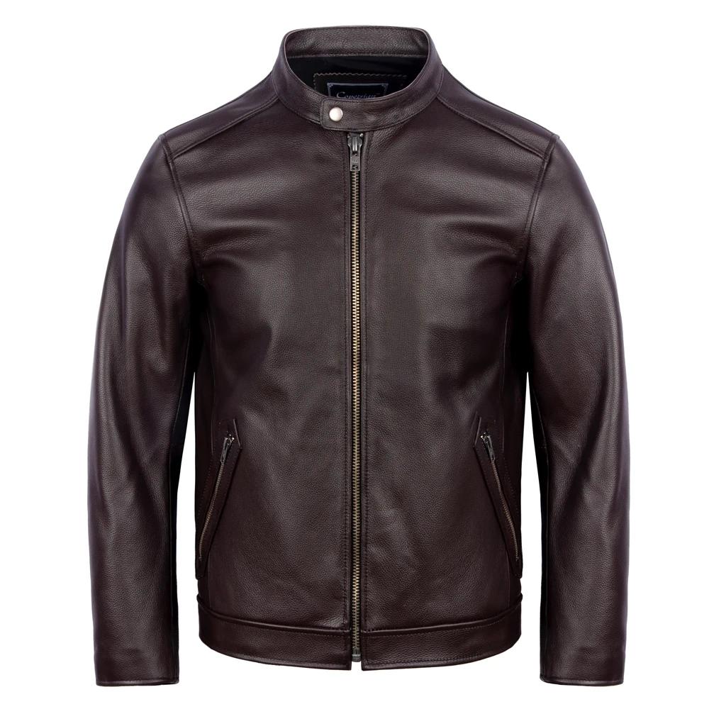 Real Cowhide Genuine Leather Jacket Men Black Motorcycle Coat Mens Biker Clothes Spring Autumn Asian Size