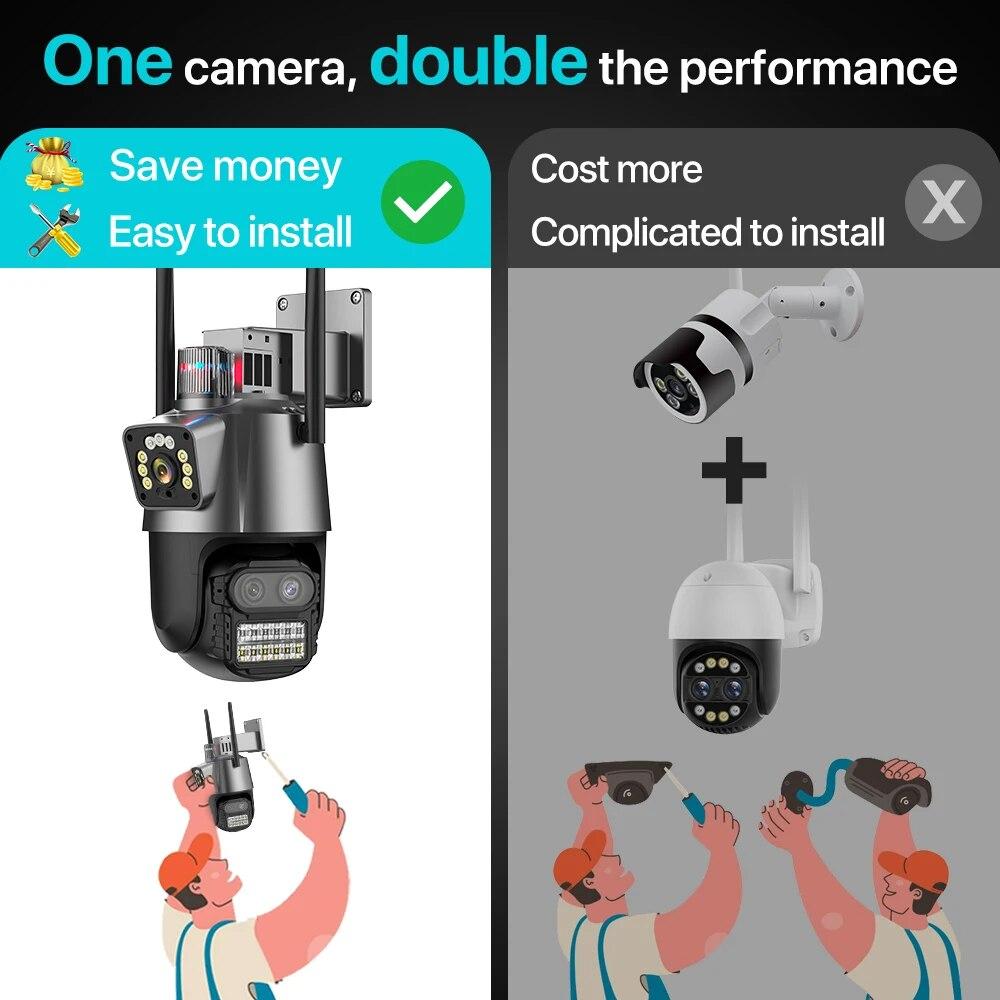 LS VISION Cámara PTZ Exterior UE 9MP 4K HD Zoom Híbrido 8X Tres Lentes Doble Pantalla Cámara IP Wifi 4MP Alarma Luz Policial Vigilancia CCTV ICSee