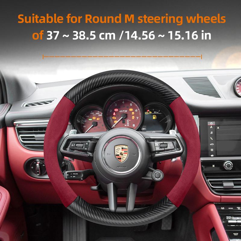 Suitable for Porsche Suede Matte Carbon Fiber Texture Steering Wheel Cover Suitable for Casenne 996 Macan 957 Volante Boxster 986 718 Turbo Panamera 