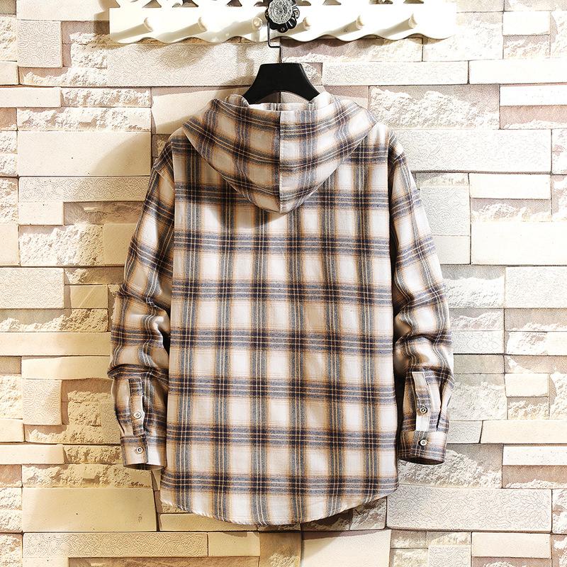 Hooded Long-sleeved Shirt Loose and Handsome Street Loose Men's Casual Shirt Plaid Jacket