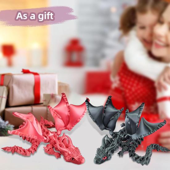 3D Printed Winged Dragon Articulated Dragon Fidget Toy with Horns Dragon Model with Flexible