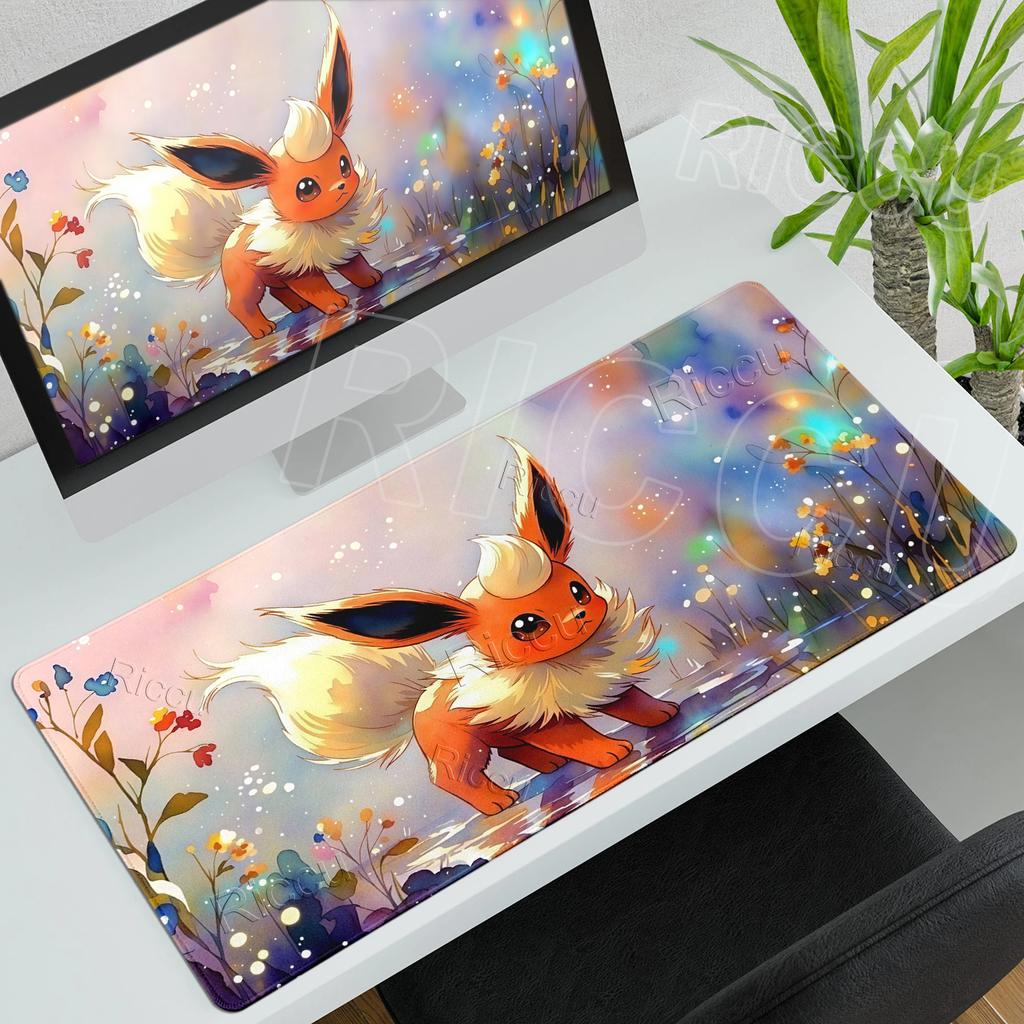 Anime Mouse Pad Pokemon Flareon Office Laptop Game Keyboard Computer Non-slip Desk Mats Gaming Locking Edge Extended Rubber Pads