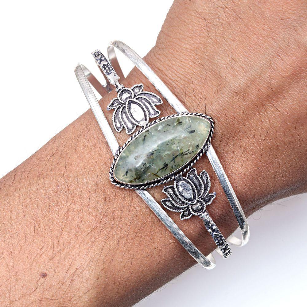 Prehnite Marlene Gemstone Handmade Jewelry Cuff Bracelets 7''Adjustable