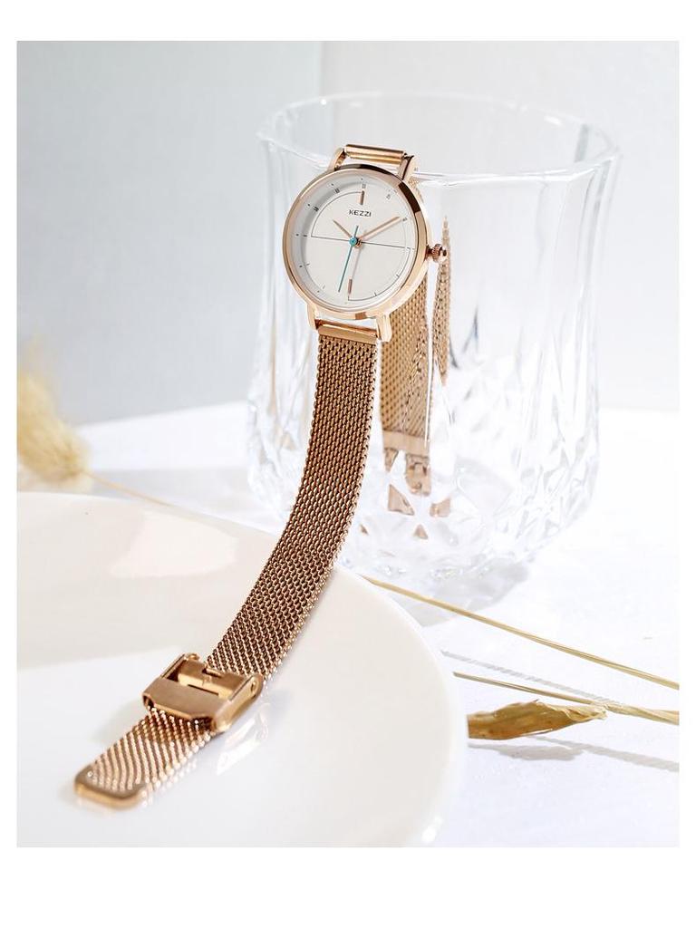 2023 Kezzi Minimalist French Niche Waterproof Couple Watches for Women, Mesh Band Pair