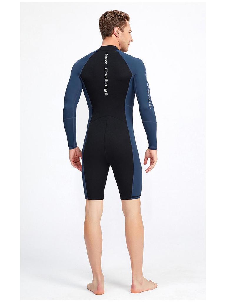 Men's 1.5mm One-Piece Long Sleeve Wetsuit for Diving, Snorkeling, and Surfing - Lycra Sun Protection.