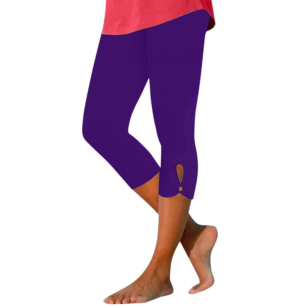 Women's Fashion Summer Color Hollow Out Yoga Library 7 Points Leggings