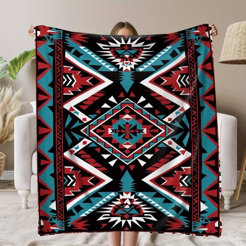Soft & Warm Aztec-Inspired Flannel Throw Blanket - Perfect for Naps Camping Travel & Home Decor | Ideal Gift for Friends