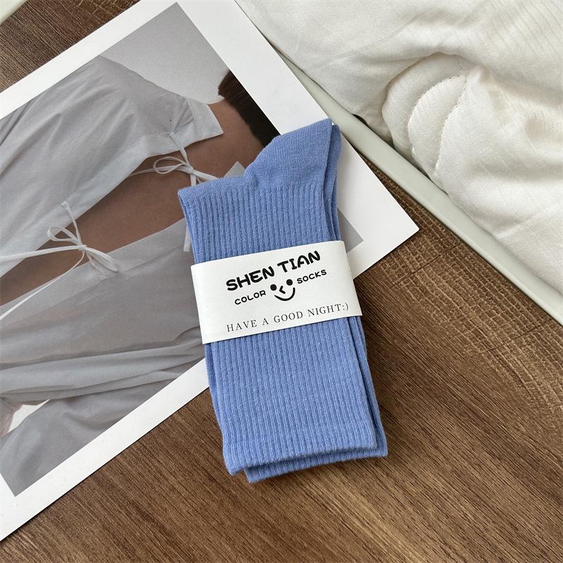 Women's Colorful Mid-Tube Socks In Violet, Orange, Rose, and Red for Modern Dance with Shark Print