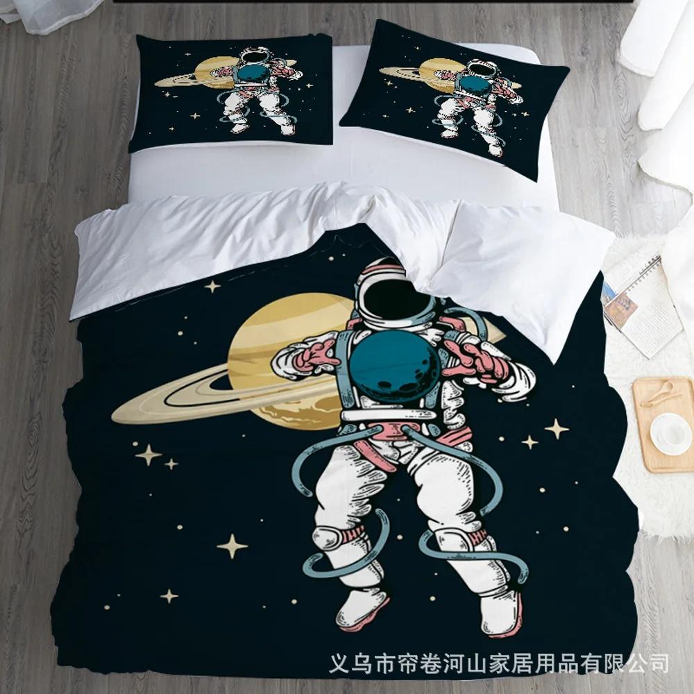 Space Astronaut Rocket Cartoon Illustration 3D Duvet Cover Bedding Set Polyester Pillowcases Gift Single Double King Queen