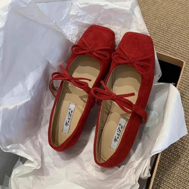 Fashion Women's Mary Jane Shoes Square Toe Bow Flannel Shallow Mouth Shoes Women Dress Increase Internal Height 2025 Zapatillas De Mujer
