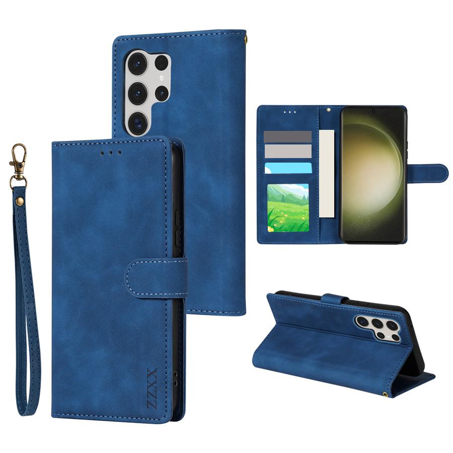 

Wallet Skin-friendly Card Slot Stand Magnetic Flip Leather Case For Samsung Galaxy S26 Ultra S25 Plus S24 FE A17 A36 A56 Cover Galaxy S26&Case & Strap