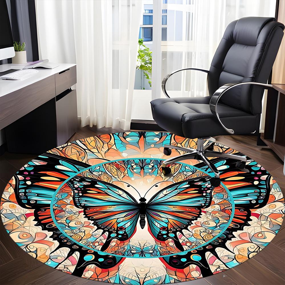 1 alfombra redonda de mandala de mariposa para oficina, debajo de sillas de oficina, dormitorio, sala de estar, decoración del hogar, decoración de habitación, disponible en varios tamaños