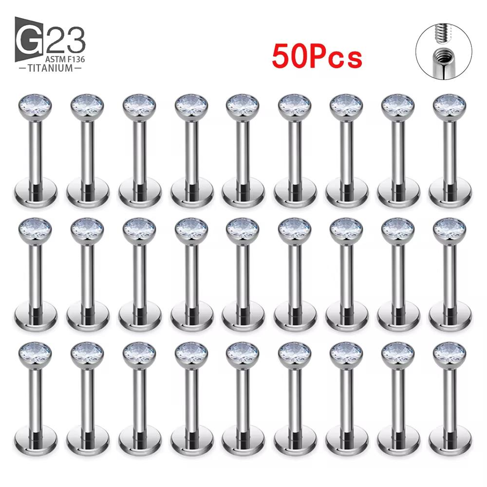 10Pc/50Pc G23 Ttianium Labret Ear Lip Stud Jewelry Square CZ Stone Cartilage Tragus Earring Tongue studs Threaded Body Jewelry