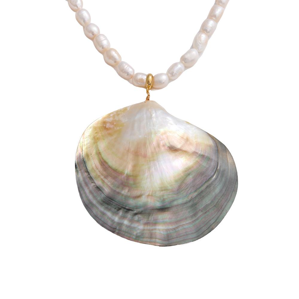 

Yhpup Expensive Big Shell Pendant Necklace High-Grade Luxury Freshwater Pearls Handmade Chain Fashion Jewelry Gift