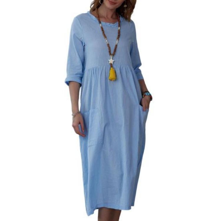 Hohe Taille A-Linie Midi-Kleid für Damen Sommer Locker Kleid Tägliche Kleidung Schrumpffest Schönes Anziehen