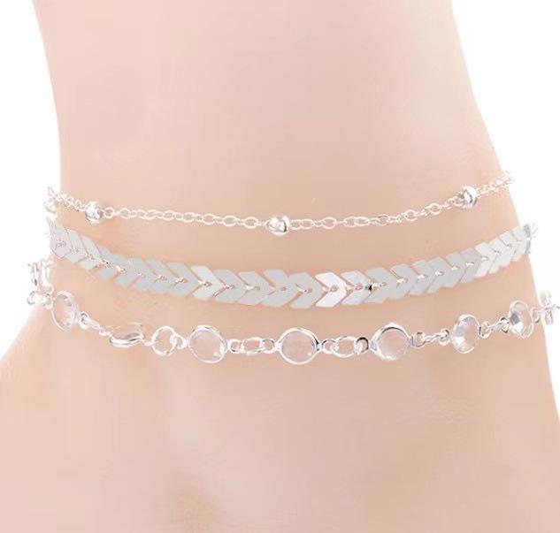 Double-layer Fishbone Anklet for Women - Summer Beach Jewelry серебряный